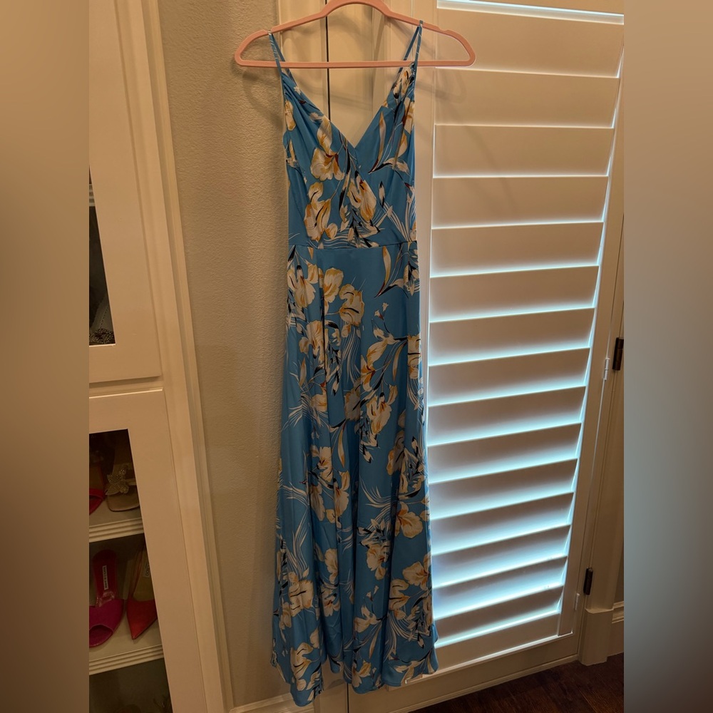 Yumi Kim Turquoise Floral Spaghetti-Strap Maxi Dress. 100% silk. Size M. NWOT